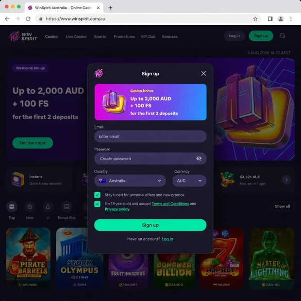 WinSpirit sign up